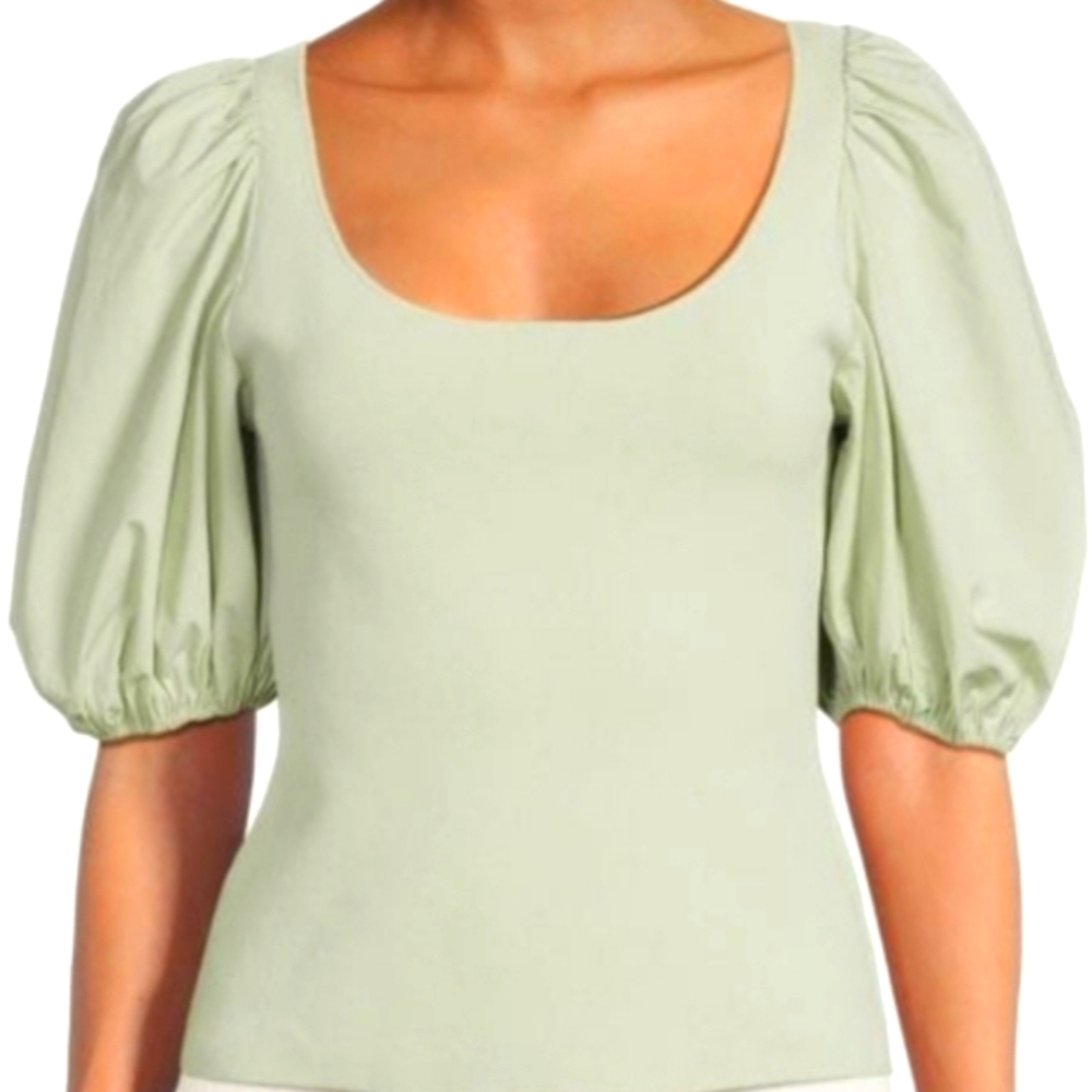 Theory Green Fitted Puff Sleeve Blouse